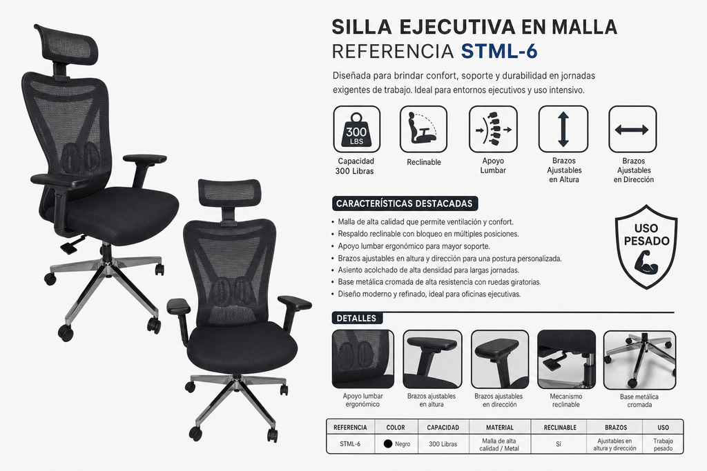 SILLA EJECUTIVA EN MALLA STLM-6