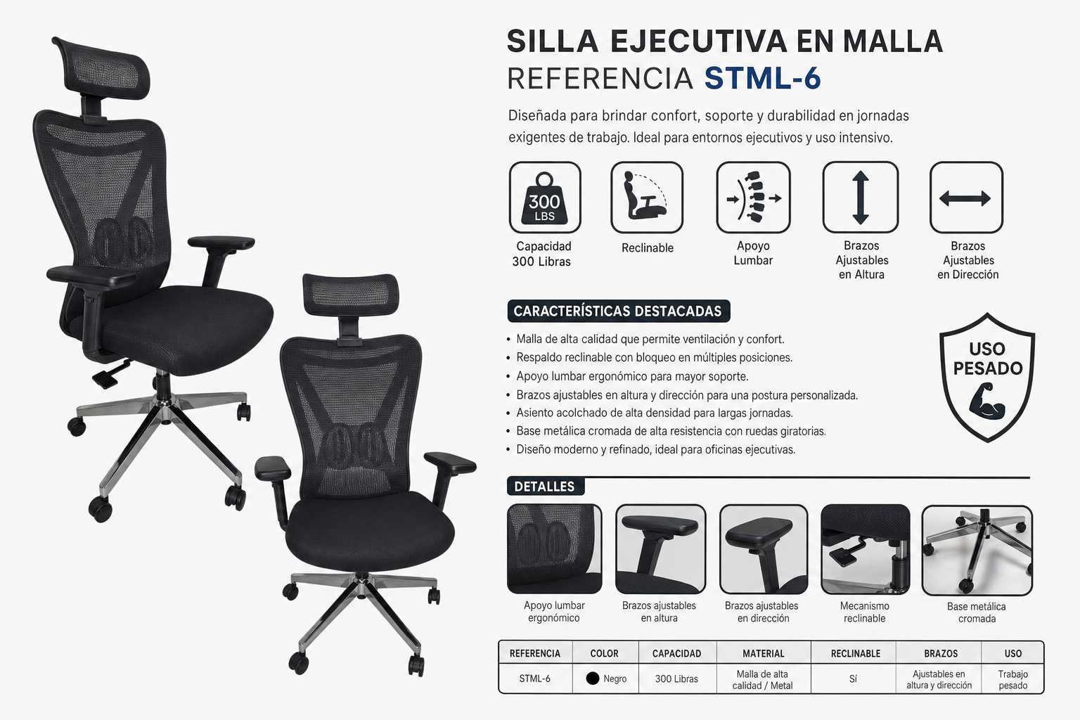 SILLA EJECUTIVA EN MALLA STLM-6